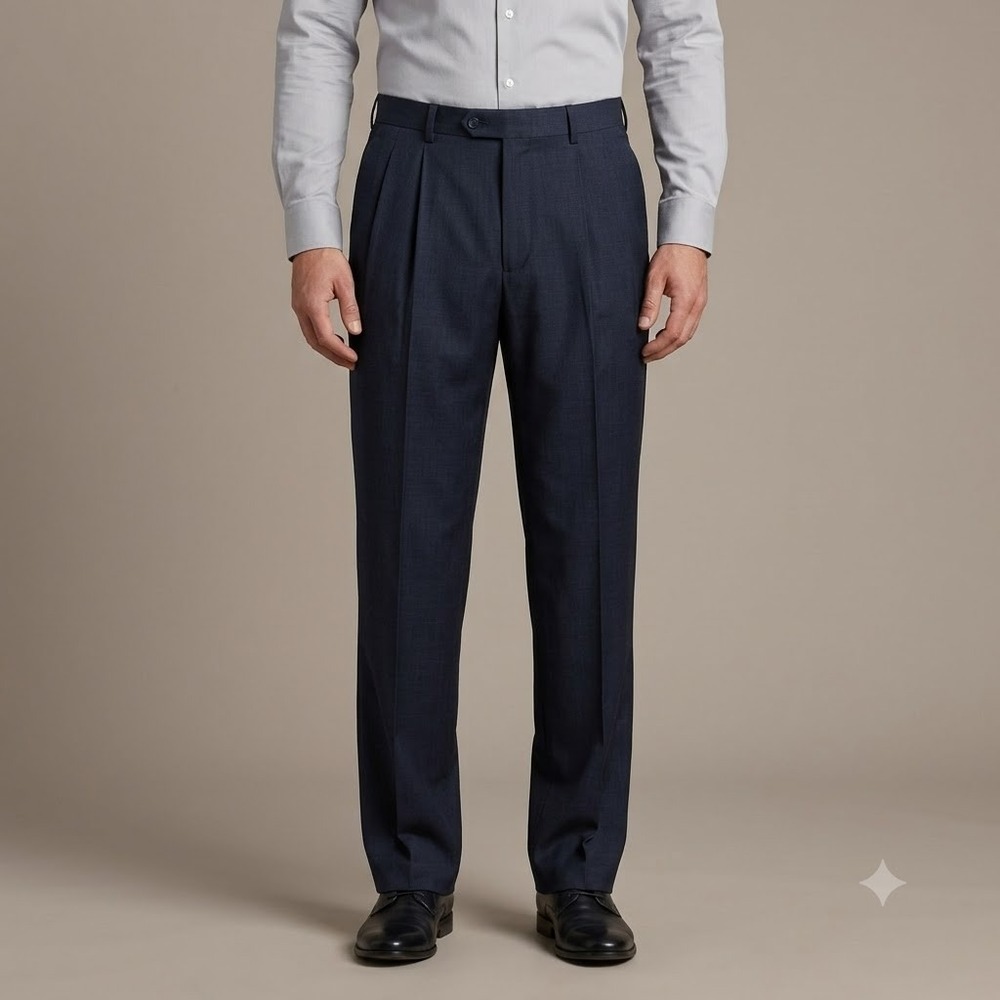 Mondo Di Marco‎ Pleated Dress Pants Mens 33x32 Navy Blue Rayon Blend Slacks EUC